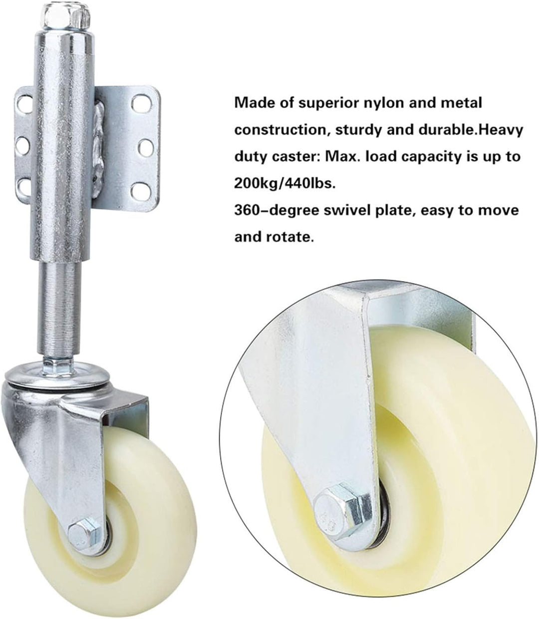 Federbelastete Torrollen Set, 4 Zoll Schwere Federbelastete Lenkrolle Nylon Tor Rad 440lbs Tragfähig