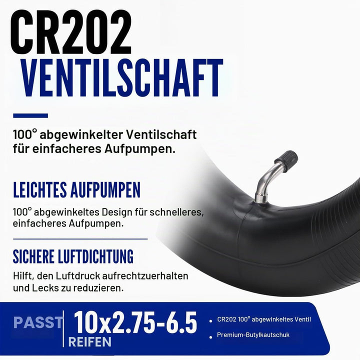 (2-Pack) 10x2.75-6.5 Thicker Inner Tubes with CR202 100°Angled Valve for Electric Scooters &amp; Mini Bi