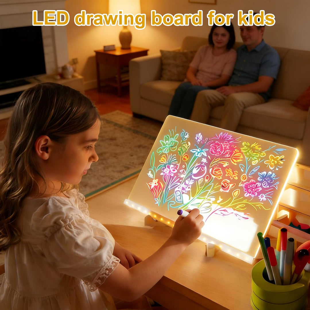 LED Notiztafel mit Farben, LED Zeichenbrett, 30 * 20cm Maltafel Kinder, Acryl Notiztafel mit 7 Farbe