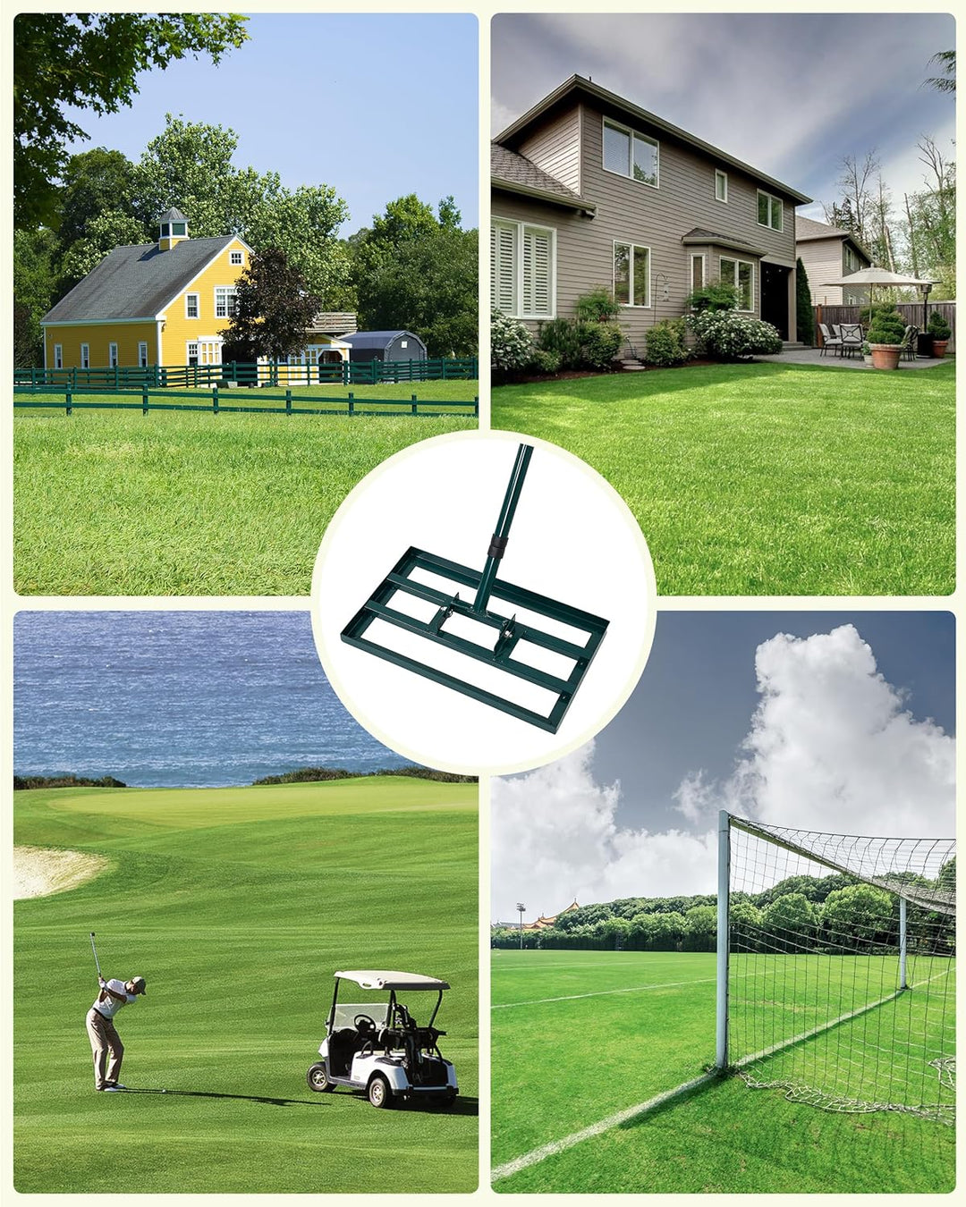 Signstek Rasen Nivellierungsrechen, 43 x 25 cm Lawn Leveling Rake, Rasen Sanden Harke Edelstahlgriff