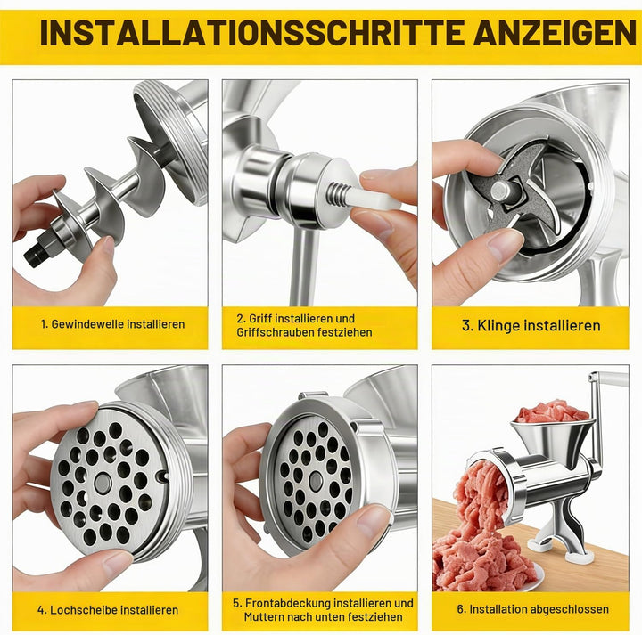 Edelstahl Handfleischwolf mit Wurstfüller - Manueller Fleischwolf für Haushalt, Multifunktions-Wolf