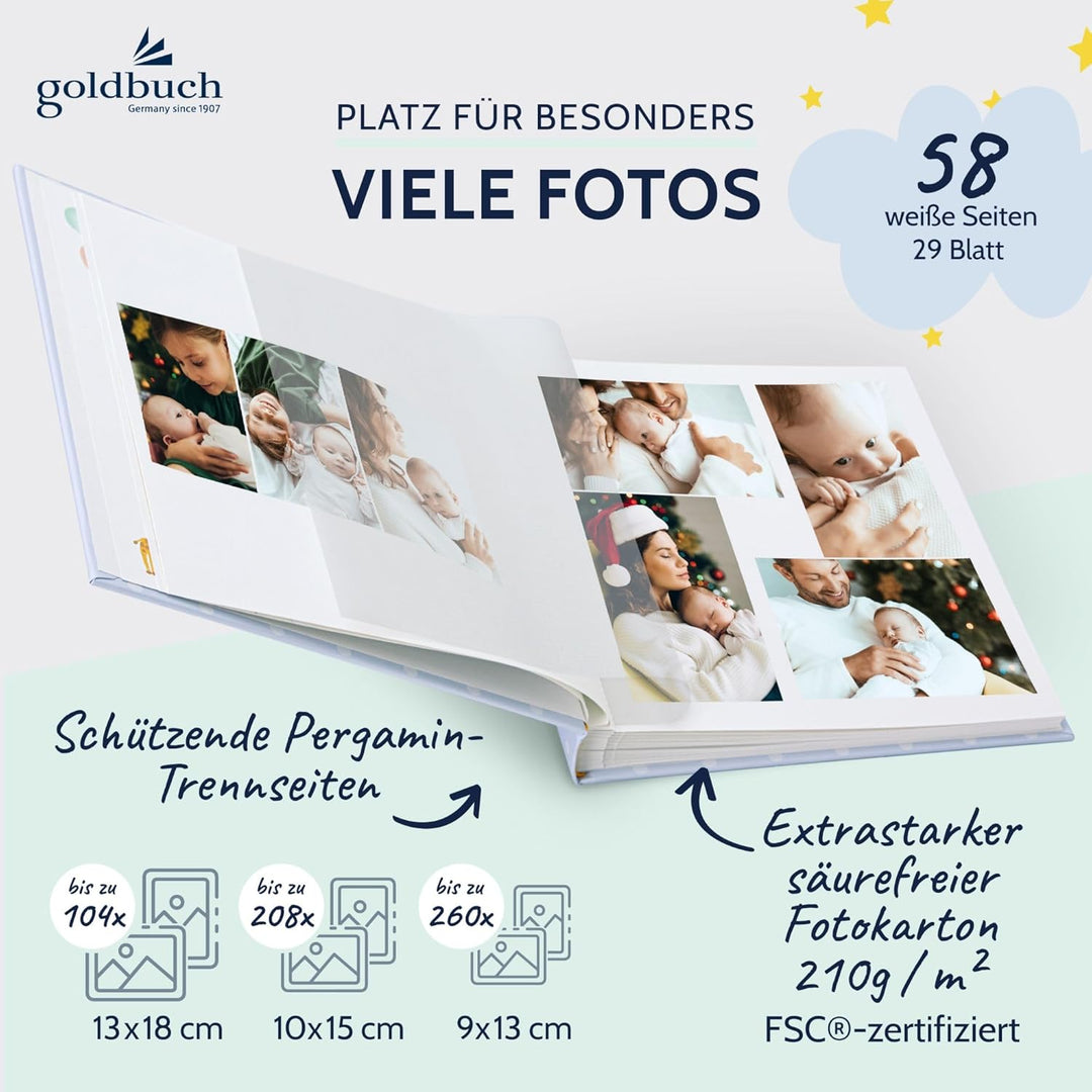 goldbuch 15 403 Babyalbum Balloon Party, Babybuch 30 x 31 x 4 cm, Fotoalbum mit 58 weissen Blankosei