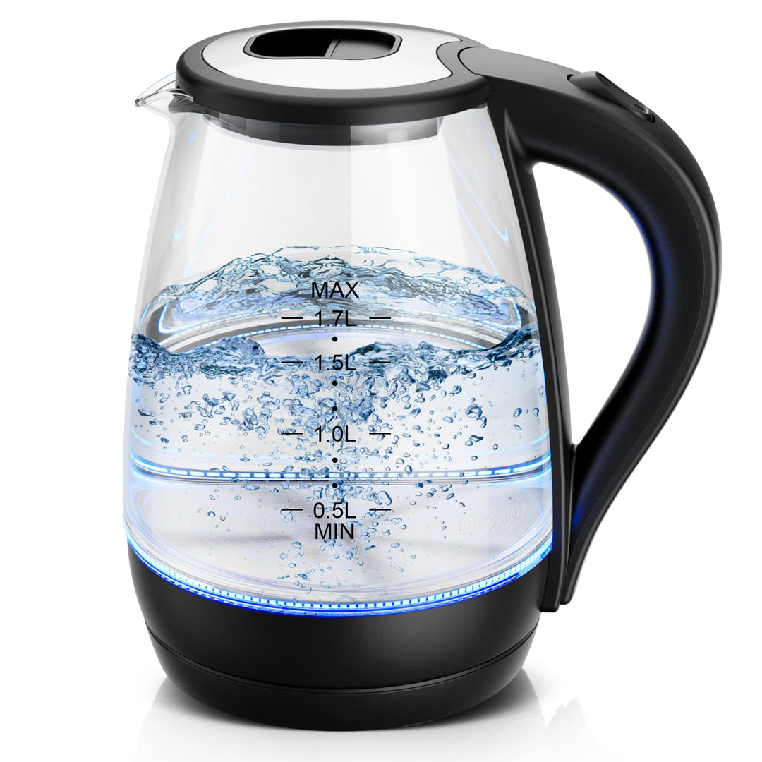 KEINVE Wasserkocher Glas 1,7 Liter, 2200 Watt, LED-Beleuchtung, Verdicktes Borosilikatglas Wasserkoc