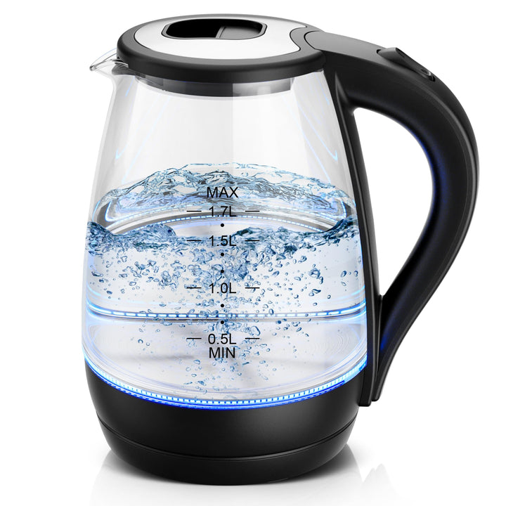 KEINVE Wasserkocher Glas 1,7 Liter, 2200 Watt, LED-Beleuchtung, Verdicktes Borosilikatglas Wasserkoc