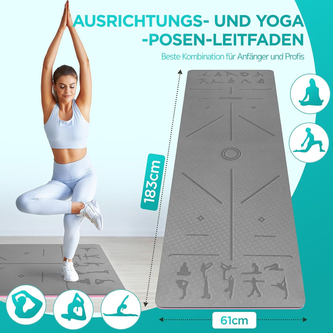 OUTDOUSE Yoga Matte, TPE 6mm Dicke Hautfreundliche Yogamatte Rutschfest Gymnastikmatte Pilates Gymna