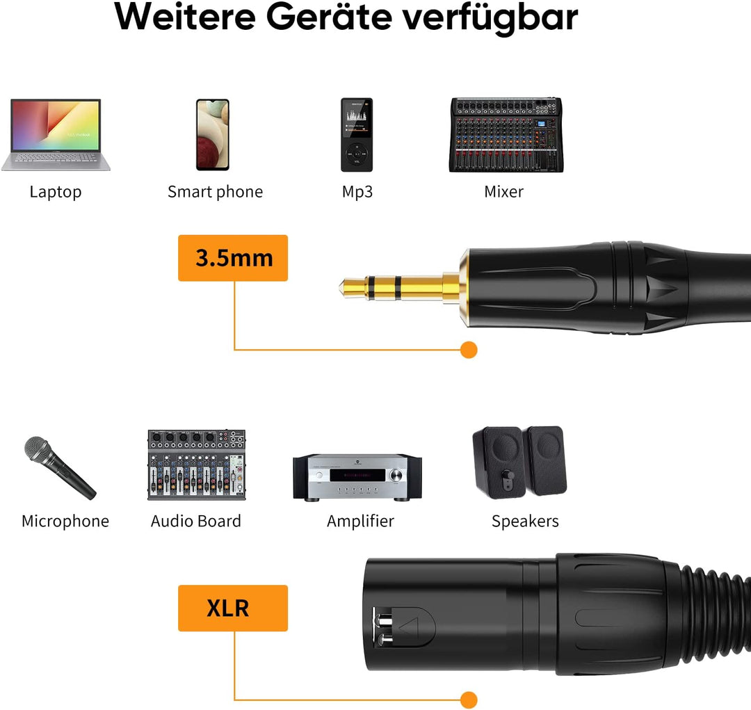CableCreation 3,5mm auf XLR Kabel, 3.5mm (1/8 Zoll) Stereo-Klinkenstecker auf XLR-Klinkenstecker Kom