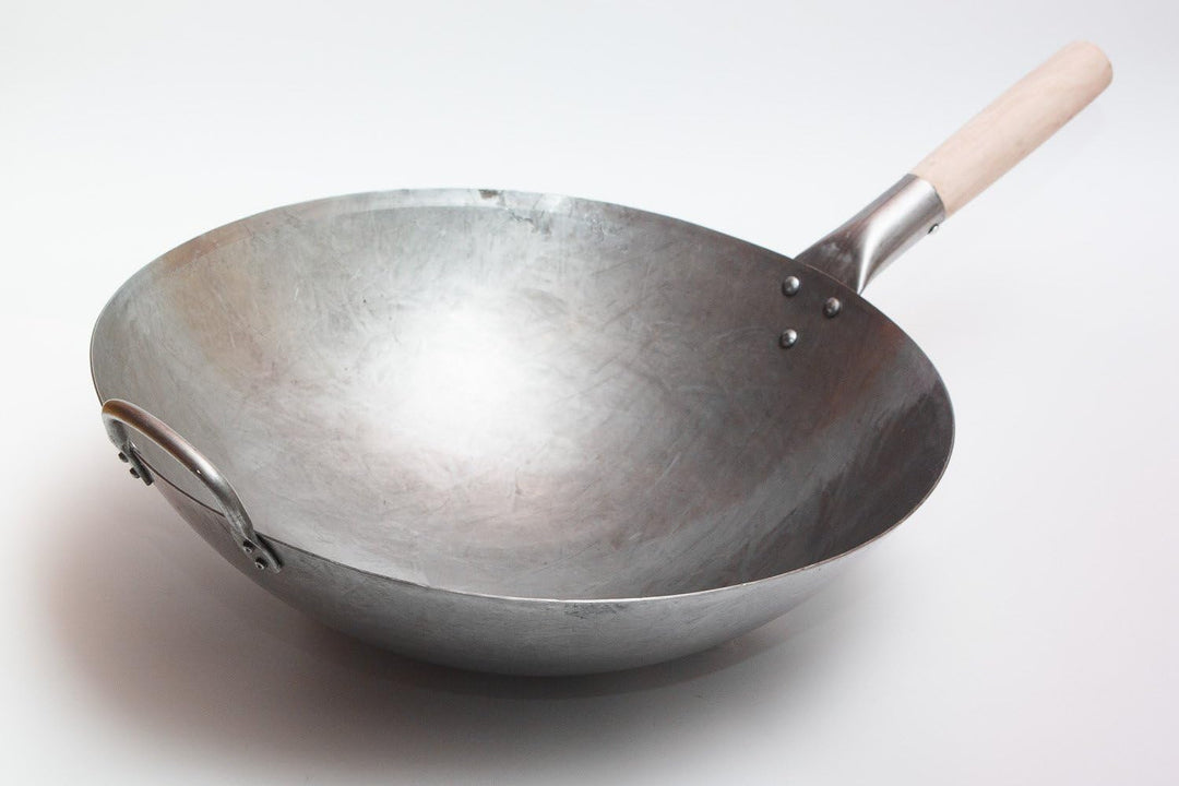 Craft Wok Grosser, schwerer, handgefertigter Pow-Wok aus Carbonstahl mit Holz- und Stahlgriff, 40 cm