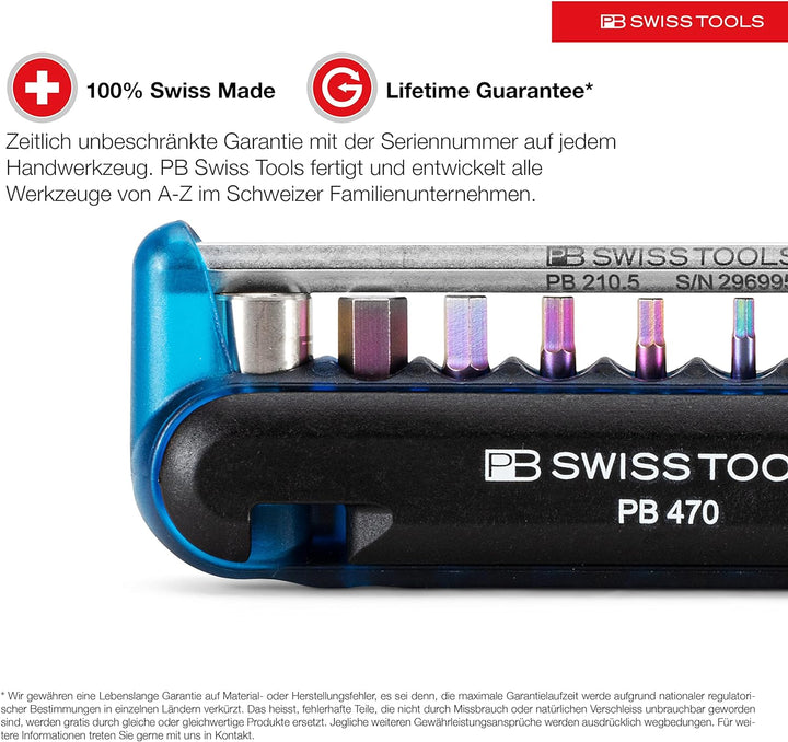 PB Swiss Tools Fahrrad Multitool PB 470 | 100% Swiss Made | Multitool Werkzeug mit Bits, Winkelschra