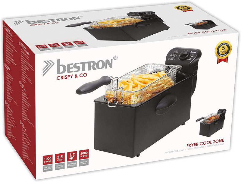 Bestron AF357B Öl-Fritteuse mit Kaltzonentechnologie, 3,5 Liter, 2000 Watt, Farbe: