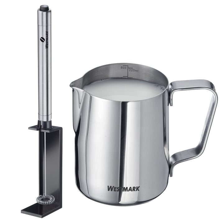 Westmark 2 tlg. Set Milchkännchen + Milchaufschäumer– Ideal zum Aufschäumen von Milch und veganen Al