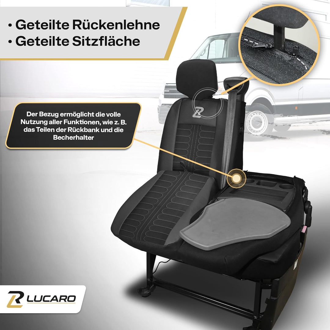 LUCARO Sitzbezüge Auto Renault Master 3, Opel Movano B, Nissan NV400 - Geteilte Rückenlehne und Sitz