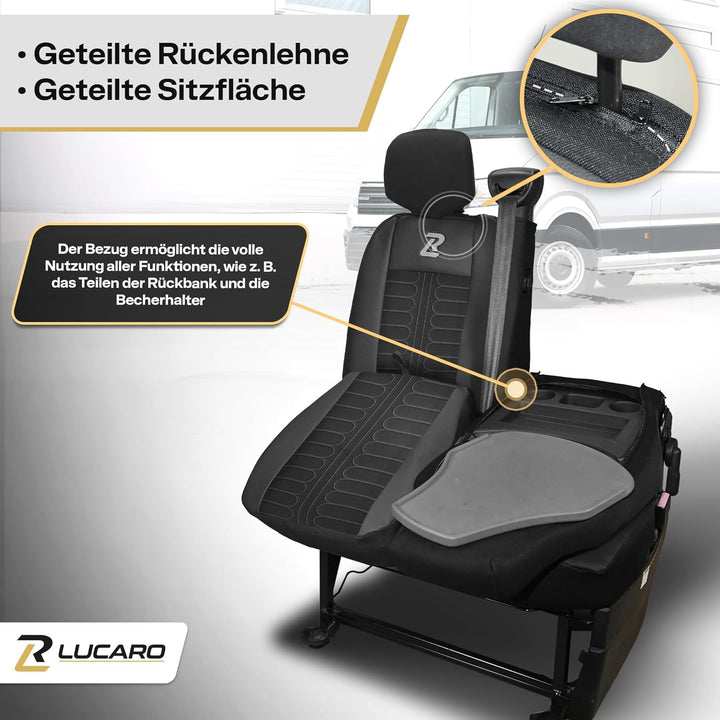 LUCARO Sitzbezüge Auto Renault Master 3, Opel Movano B, Nissan NV400 - Geteilte Rückenlehne und Sitz