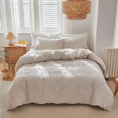 Freyamy Böhmen Bettwäsche 155x220cm 2teilig Beige Getuftet Blumen Zweig Bettwaren-Sets Boho Stickere