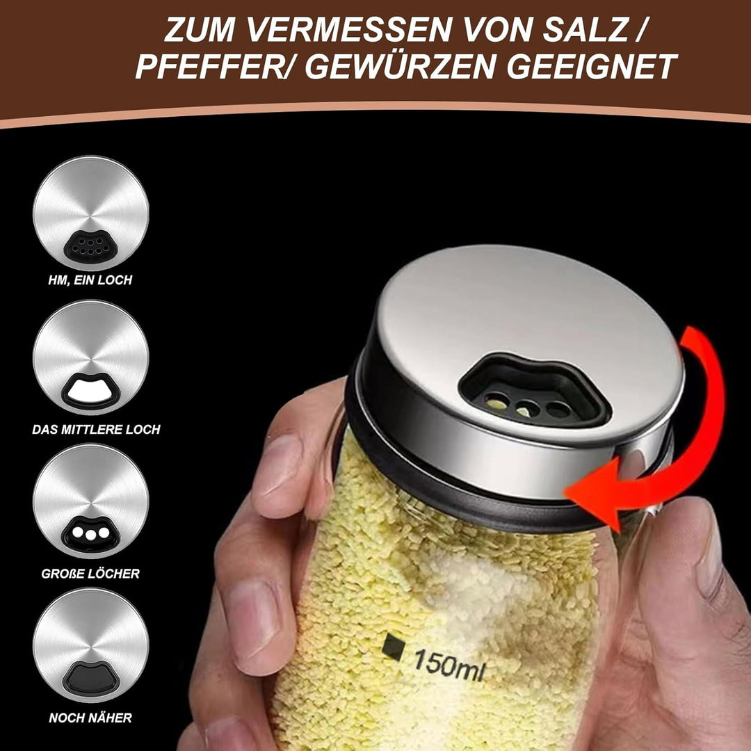 4 Stück Gewürzgläser mit Drehdeckel - 150ml Borosilikatglas Gewürzstreuer mit 4 Gewürzlöchern, Prakt