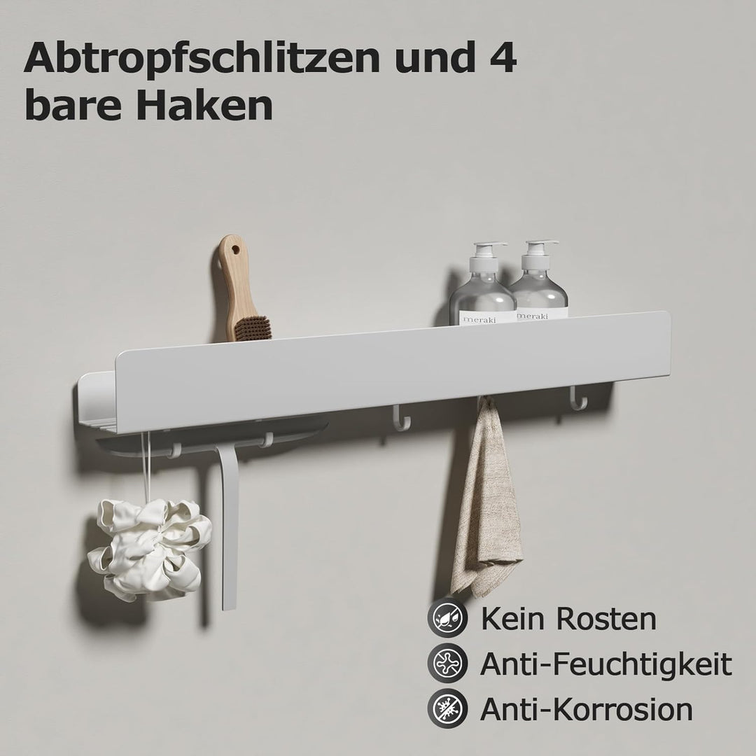 REKITA Duschablage ohne Bohren, Badezimmer Organizer 60 cm, Duschablage Edelstahl mit 5 Abnehmbaren