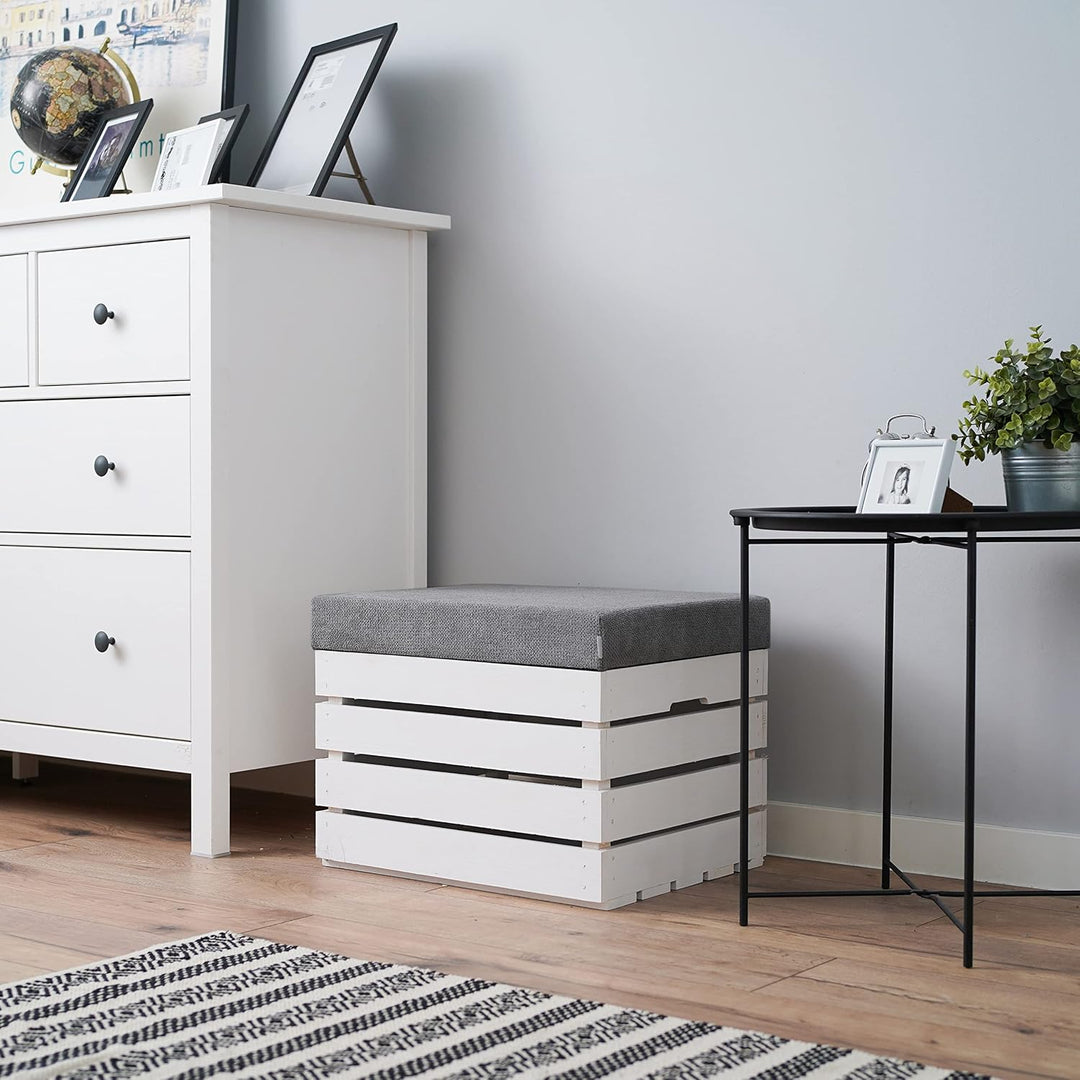 GrandBox Sitzhocker aus Holz 37x40x50 Polster, Sitztruhe Hocker mit Stauraum, Sitzbank, Sitzpouf, Si
