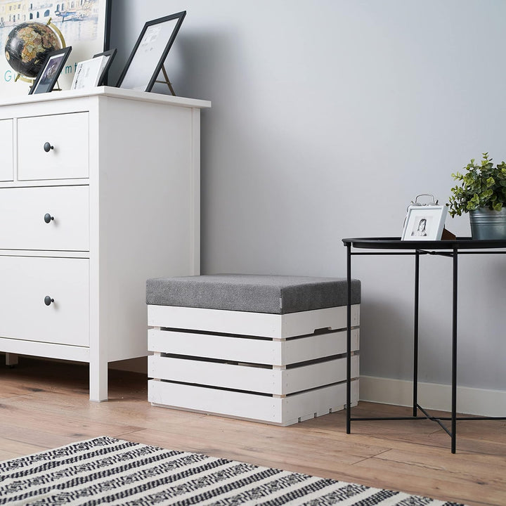 GrandBox Sitzhocker aus Holz 37x40x50 Polster, Sitztruhe Hocker mit Stauraum, Sitzbank, Sitzpouf, Si