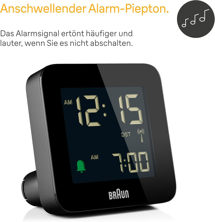 Braun Digitaler Funkwecker Mitteleuropäische Zeitzone (MEZ) mit Schlummerfunktion, Negatives LC-Disp