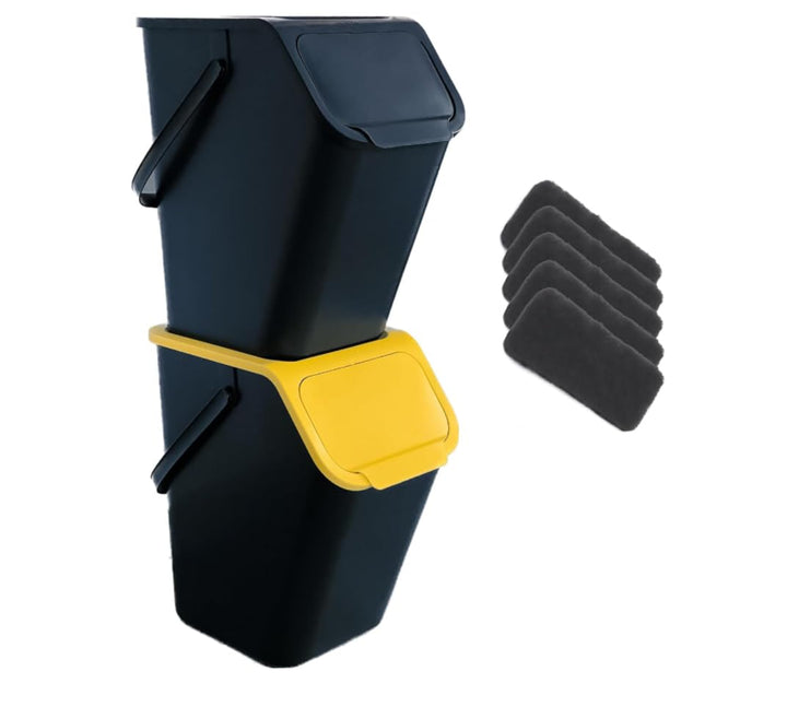 Go Practic 2-er Mülleimer-Set Küche Mülltrennsystem 2x Mülleimer 25l mit Deckel und 2-Pack Bioaktivk