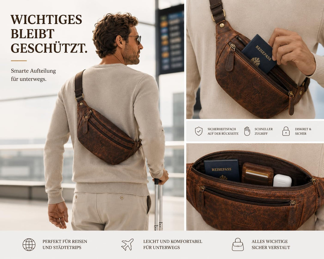 Büffelleder Bauchtasche I Herren, Damen I Echt Leder I Hüfttasche I Tracking