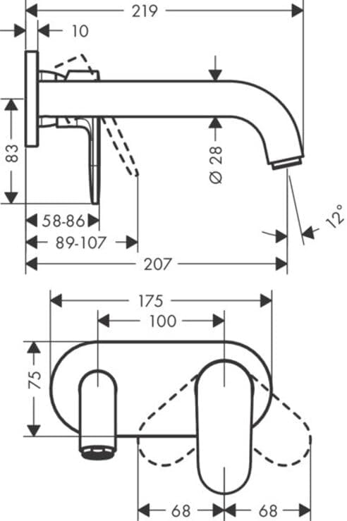 hansgrohe Waschtischarmatur Unterputz Vernis Shape, Wasserhahn Bad für Wandmontage, Badarmatur wasse