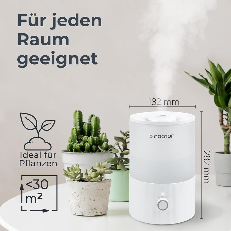 Noaton Essential Luftbefeuchter, 3,3L Top-fill, 33H Laufzeit, 7-Farben-Nachtlicht, Leiser Raumluftbe