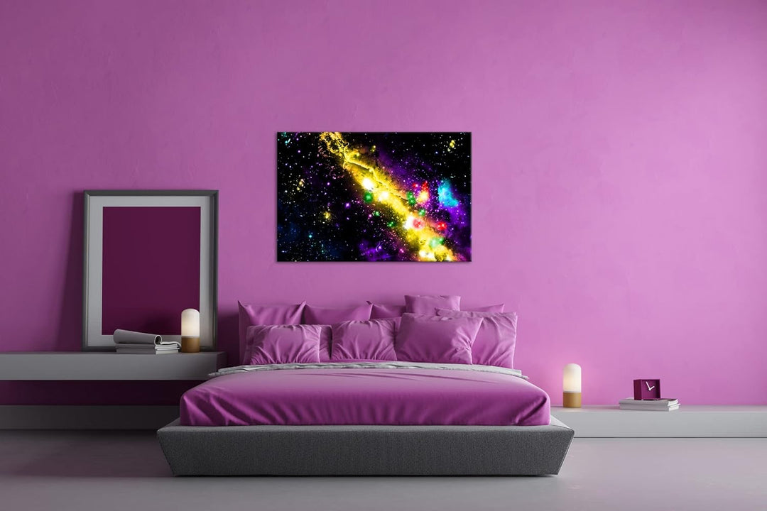deyoli atemberaubende bunte Galaxie im Format: 80x60 als Leinwandbild, Motiv fertig gerahmt auf Echt