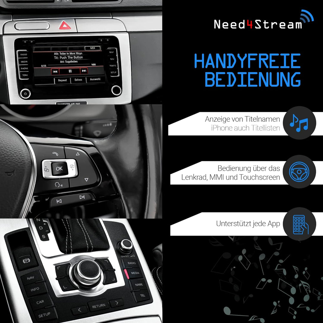 Need4Stream N4S300A V5.0 A2DP Bluetooth Audio Interface mit Titellisten, kompatibel mit Audi Music I