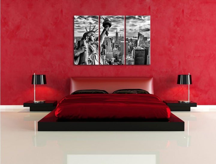 Pixxprint Freiheitsstatue in New York als Leinwandbild/Grösse: 3 Teilig (120x80 cm) cm/Wandbild/Kuns