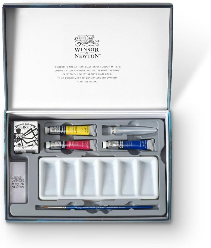 Winsor &amp; Newton 0390659 Cotman Postkarten Geschenk-Kollektion, 3 Aquarellfarben, 1 Zeichentusche, 1