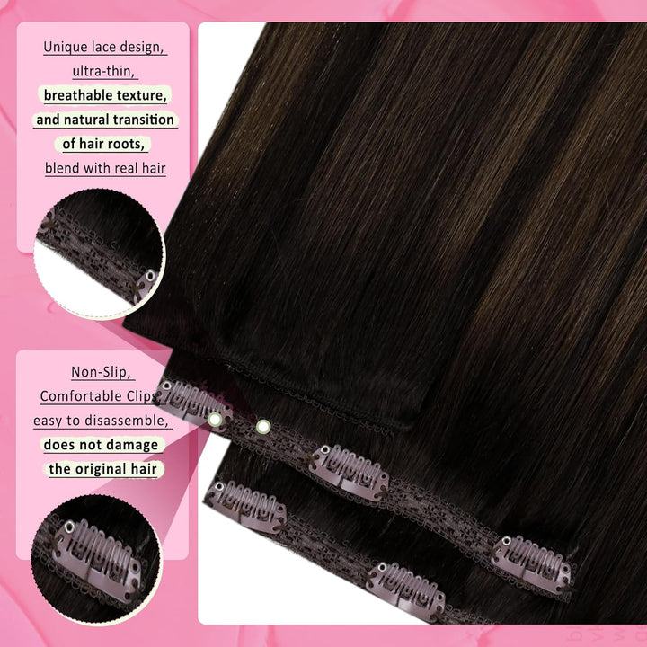 YoungSee 120g Clip in Extensions Echthaar Ombre 35 cm Echthaar Extensions Clip Braun Echthaar Clip i