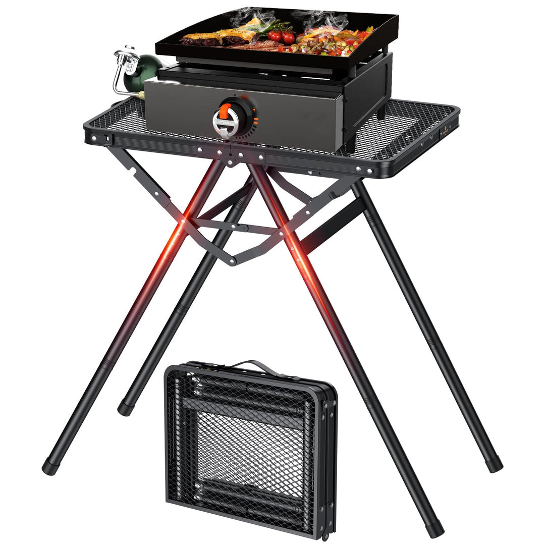 FUNYKICH Tragbarer Grilltisch 60 x 40cm,X form Campingtisch Outdoor Klappbar mit 3 Höhenverstellbar(