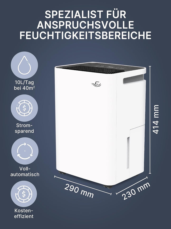 Comedes Demecto 10 eco – Geräuscharmer Effizienter Luftentfeuchter für Schlaf- und Kinderzimmer, lei