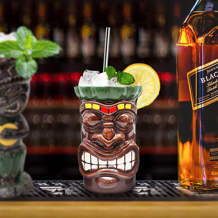Tiki-Tassen-Set, Hawaii-Party-Becher aus Keramik, für Cocktails, hochwertiges Tassen-Set mit 4 Tasse