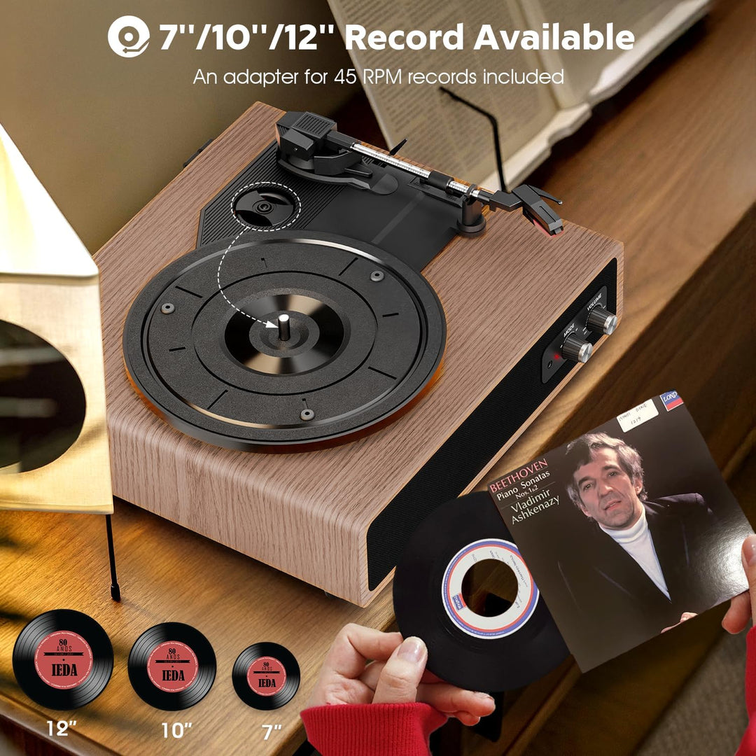 Plattenspieler, FYDEE Vinyl Plattenspieler mit Eingebauten Stereo-Lautsprechern, 3 Geschwindigkeiten