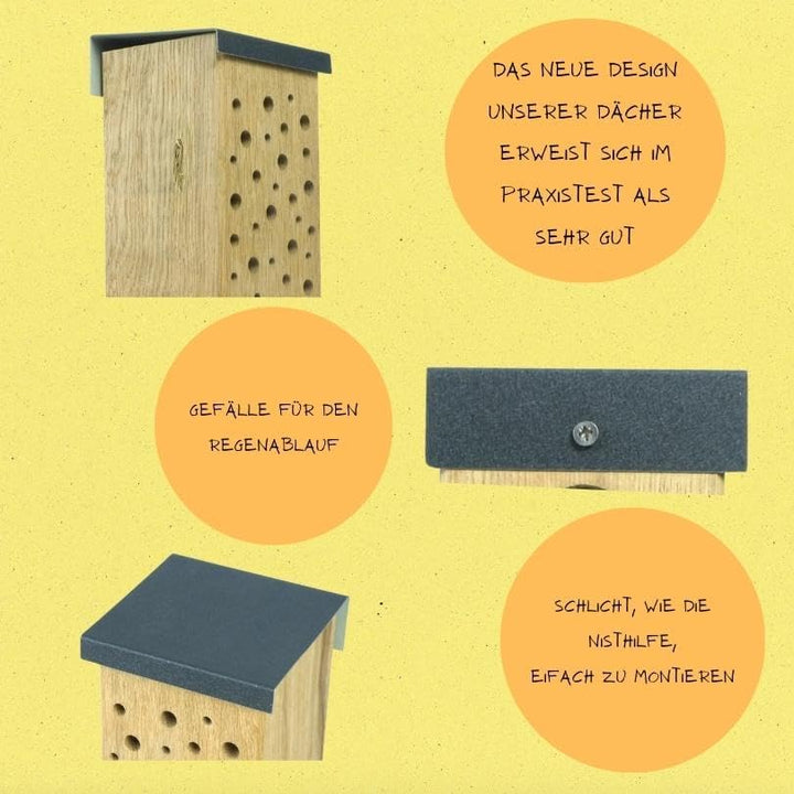 Premium Nisthilfe Wildbienen Bienen Insekten Hotel aus Massivholz zum Aufhängen mit Dach - Bienenfre