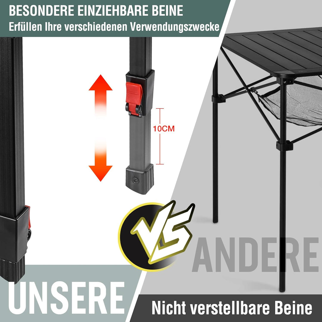 VILLEY Aluminium Klapptisch mit Tragetasche, klappbarer Campingtisch aus Alu, Faltbarer Balkontisch,