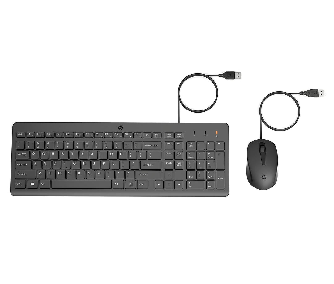 HP 150 Kabelgebundene Maus & Tastatur Set – USB Plug & Play, QWERTY Englisches Layout, Ergonomische