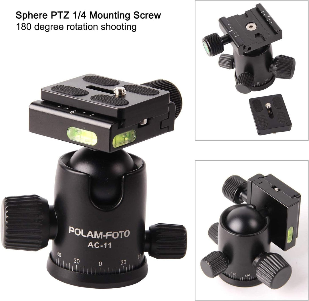 POLAM-FOTO 168cm Kamera Stativ Aluminiumlegierungen Stativ mit Einbeinstativ und 360° Kugelkopf， Rei