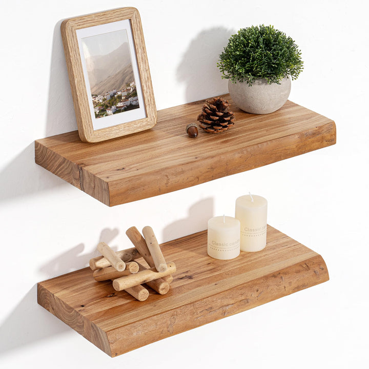 Wandregal als Wanddekoration, 2er Set, 40 cm Rustikale schweberegal Holz aus Massivem Ulmenholz mit