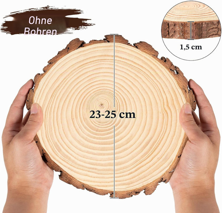 Holzscheiben 10er Set 23-25 cm Runde Baumscheiben ohne Loch für DIY Basteln, Hochzeit, Weihnachtsdek