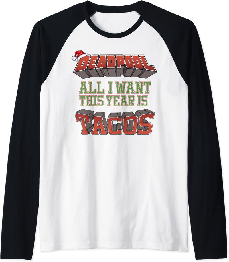 Marvel Deadpool All I Want This Year Is Tacos Santa Hat Raglan