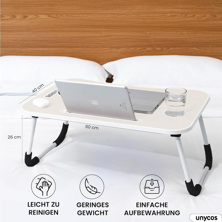 unycos - Betttablett Klappbar, Frühstückstablett mit Griff und Getränkehalter, Serviertisch, Ideal f