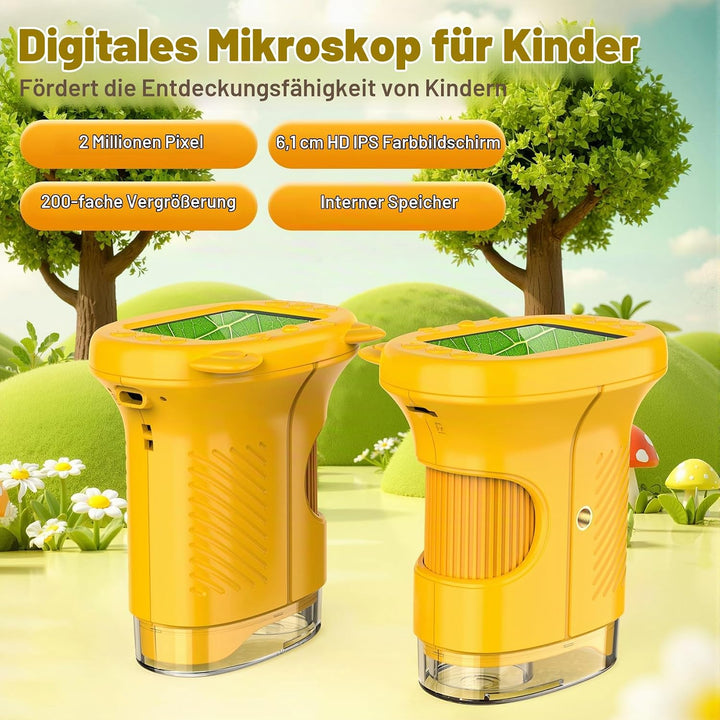 Digitales Mikroskop für Kinder,Hand Mikroskop Digital mit 2.4 Zoll Bildschirm 200x Taschenmikroskop,