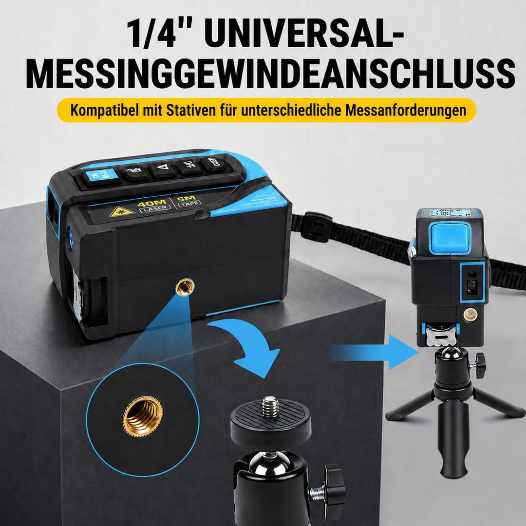 4-in-1 Laser Massband 40m + 5m Bandmass, Wiederaufladbarer Laser-Entfernungsmesser mit Wasserwaage u