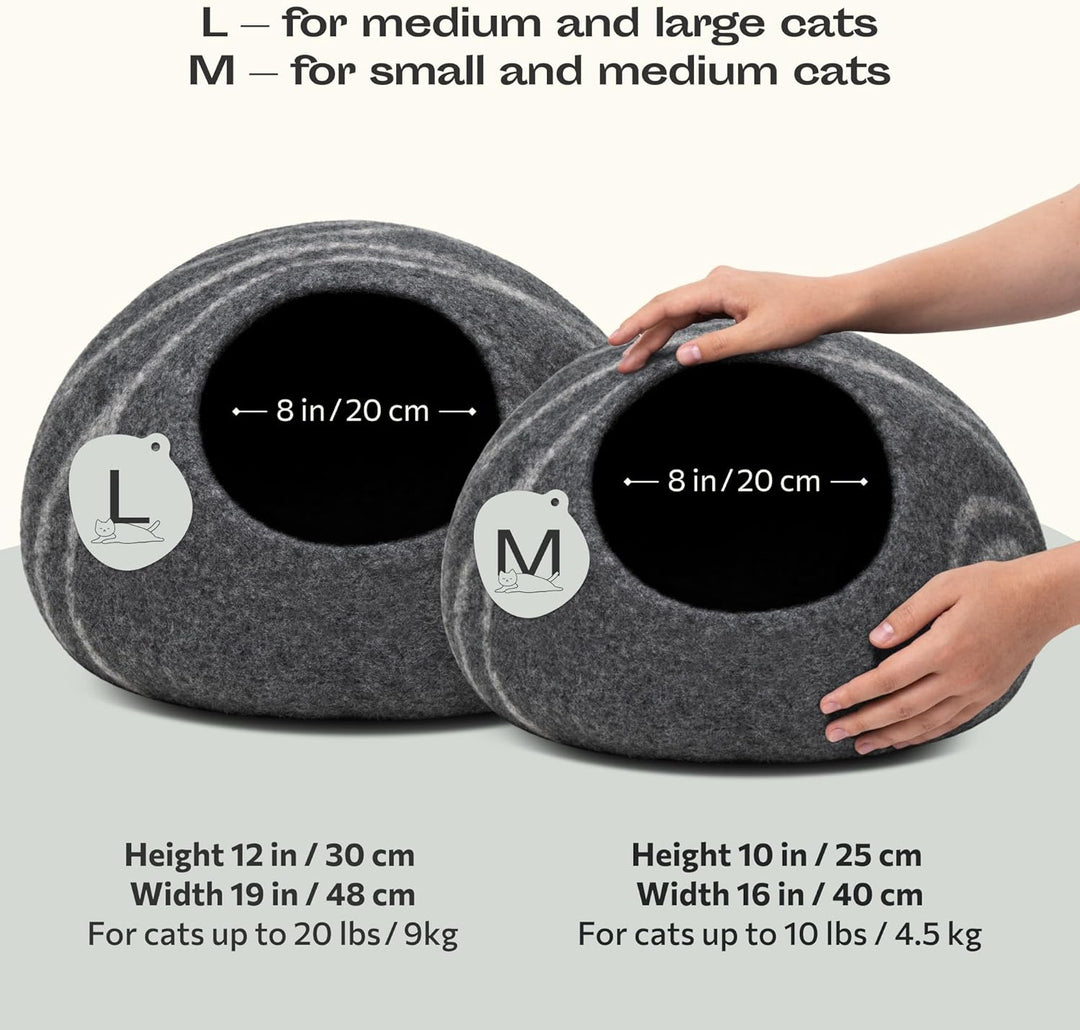 MEOWFIA Katzenbett Höhle – Umweltfreundliche Betten aus 100% Merinowolle für Katzen und Kätzchen (L,
