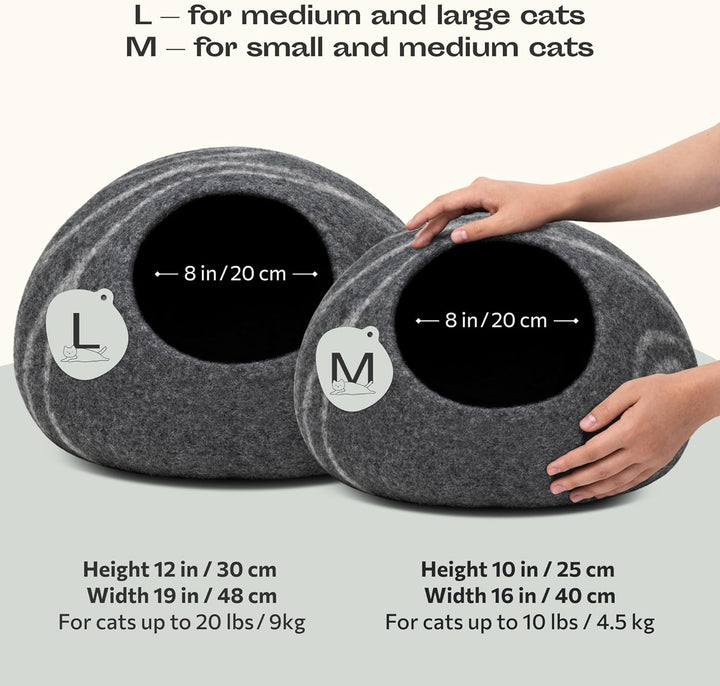 MEOWFIA Katzenbett Höhle – Umweltfreundliche Betten aus 100% Merinowolle für Katzen und Kätzchen (L,