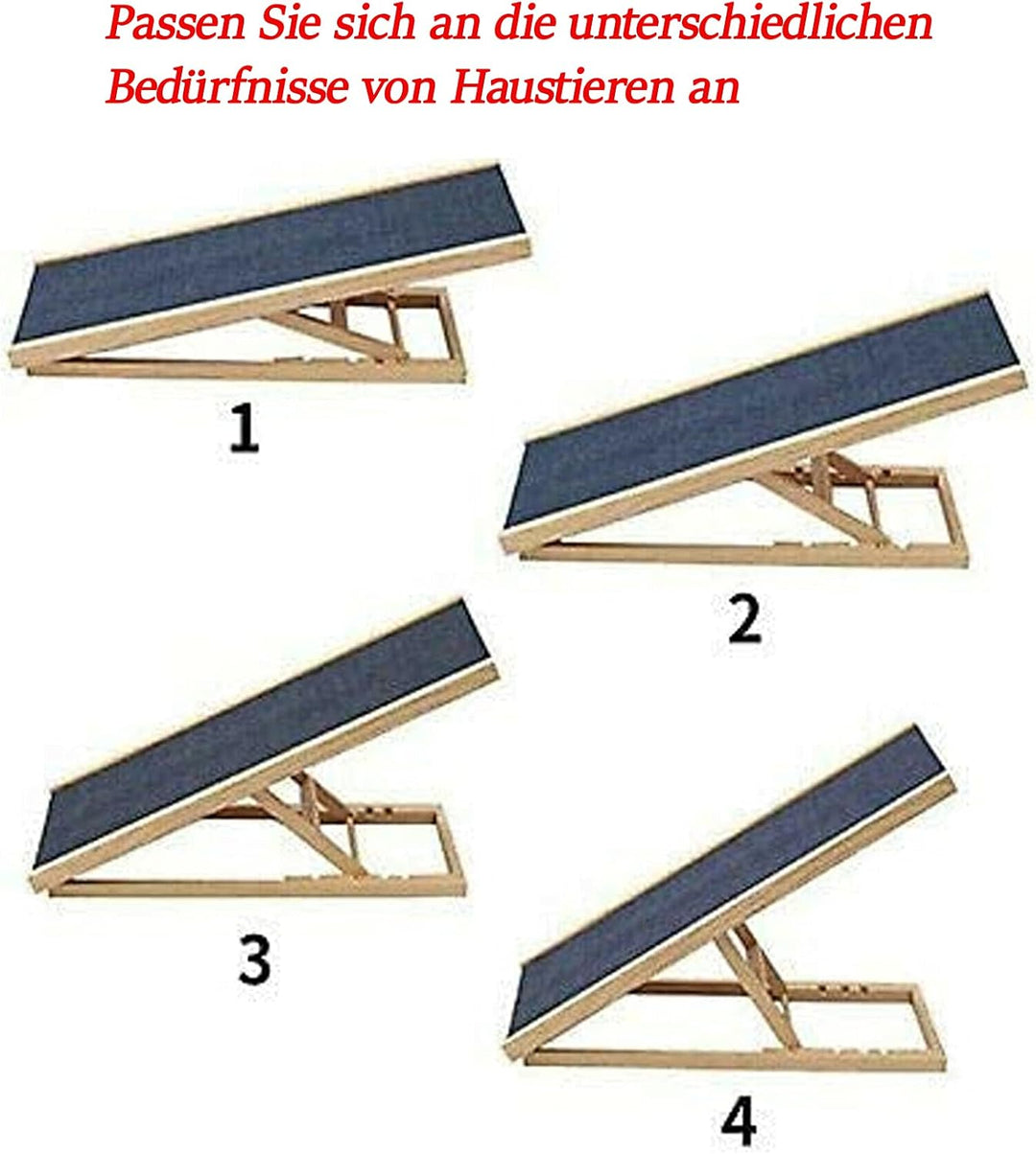 Hund/Katzen Rampe Autotreppen Trittleiter aus Echtholz, mit 4 Höhenverstellbar und Rutschfestem Tepp