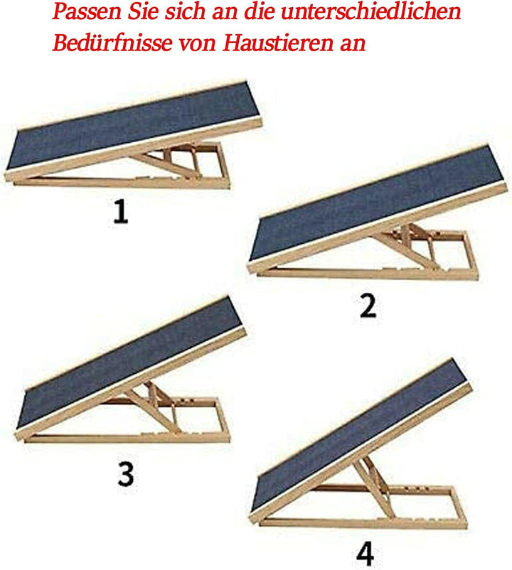 Hund/Katzen Rampe Autotreppen Trittleiter aus Echtholz, mit 4 Höhenverstellbar und Rutschfestem Tepp
