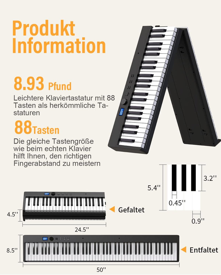 Piano 88 Tasten Klaviertastatur Unterstützung Beleuchtete Tastatur und MIDI Bluetooth, Digital Piano